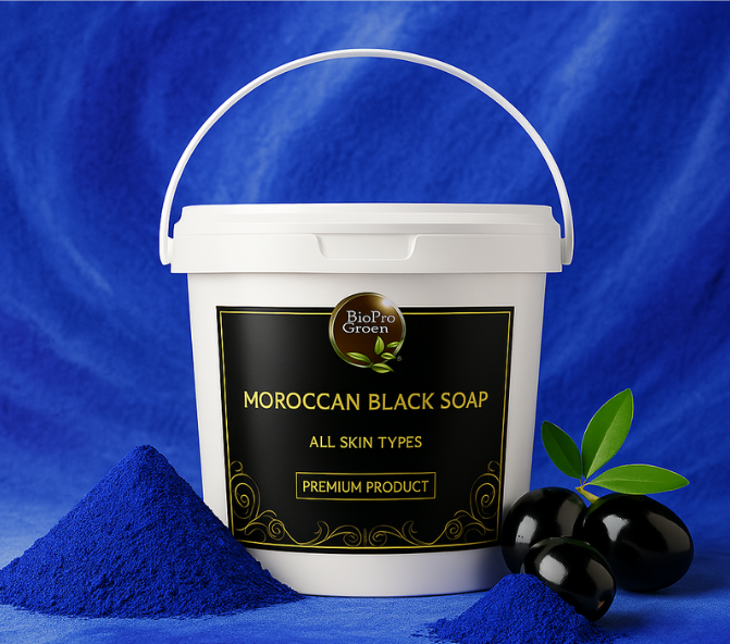 Soap with blue nila powder 
Close -up of Morocan black soap and blue nila powder -powerful duo for radiant,event-toned skin