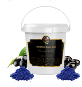 Bucket of Soap 
Bucket containing 1 Kg of Moroccan Black Soap with Blue Nila powder -traditionalSkincare in bulk packaging 