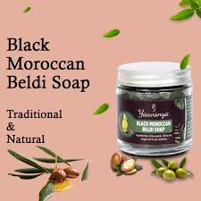 Moroccan black soap is a natural olive-based paste that deeply cleanses, exfoliates, and softens the skin.